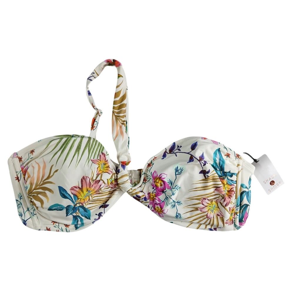 Shade & Shore Swimwear Womens XL White Floral Bikini Top Padded NWT